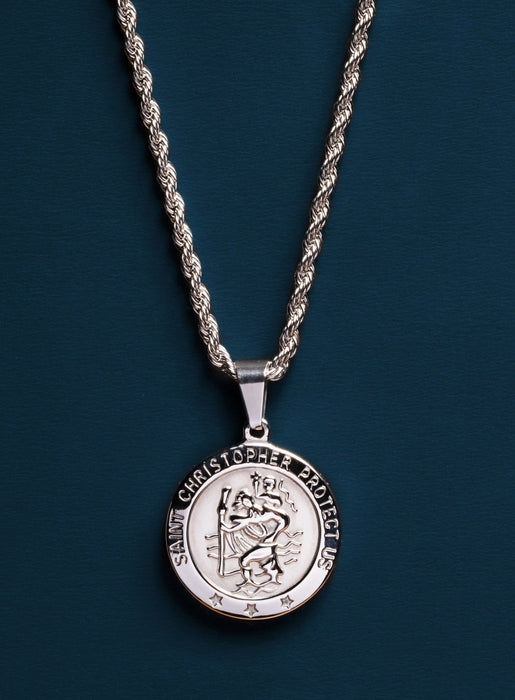St Christopher Protect Us Pendant Personalised, Sterling Silver
